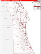 Palm Bay-Melbourne-Titusville Metro Area Wall Map Red Line Style